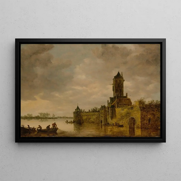 Linna joen rannalla - Jan van Goyen — kehystetty taideteos seinällä