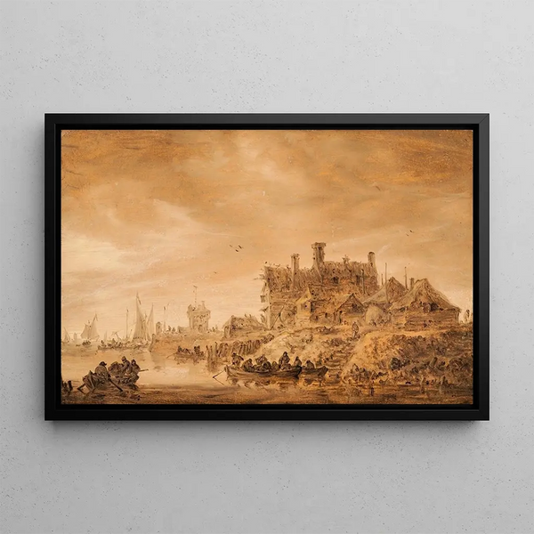 Rantamaisema Maalaus - Jan van Goyen — kehystetty taideteos seinällä