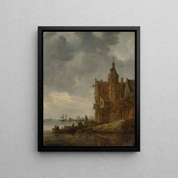 Maalaistalo lähellä vettä - Jan van Goyen — kehystetty taideteos seinällä