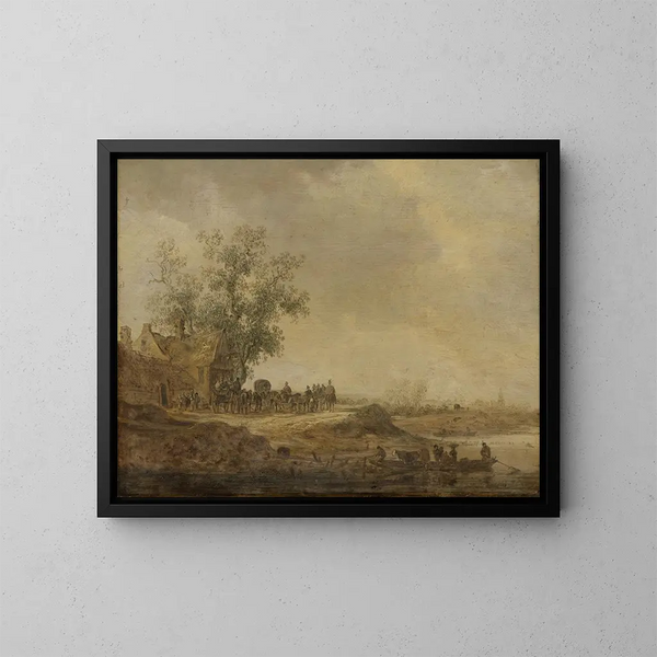 L'Arrêt avant l'Auberge - Jan van Goyen — kehystetty taideteos seinällä