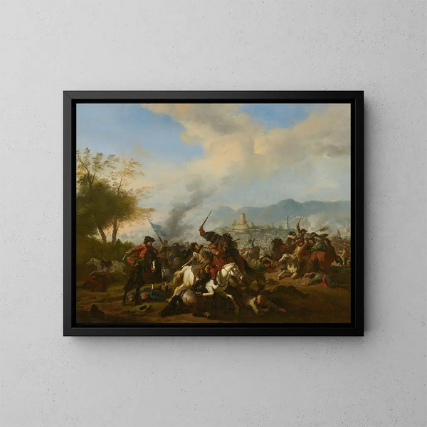 Engagement de cavalerie - Jan van Huchtenburg — kehystetty taideteos seinällä