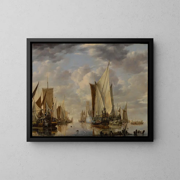 Navigation au calme à Flushing avec un yacht des États généraux tirant une salve - Jan van de Cappelle — kehystetty taideteos seinällä
