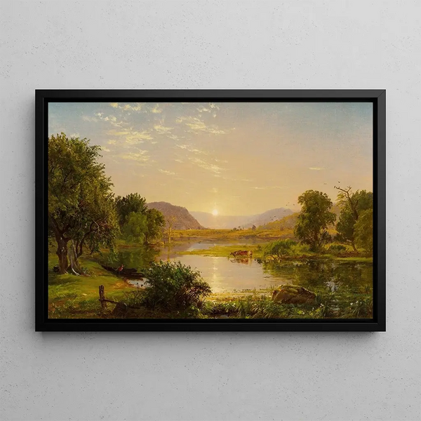 Järven Greenwoodin veneiden valmistelu - Jasper Francis Cropsey — kehystetty taideteos seinällä