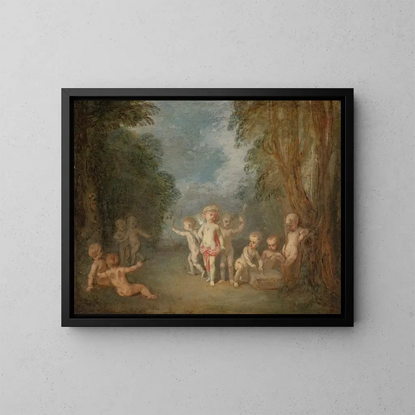 Le royaume de Cupidon - Jean-Antoine Watteau — kehystetty taideteos seinällä