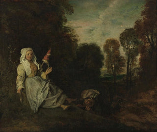 Maisema iltavalaistuksesta kutomalla - Jean-Antoine Watteau — näkymä teoksesta