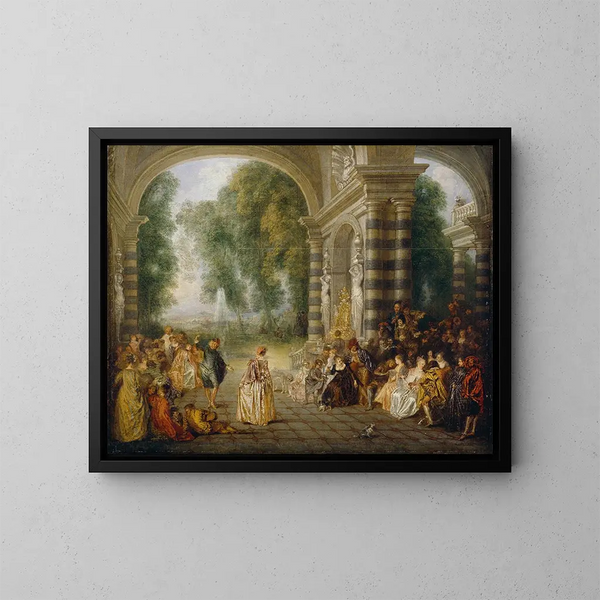 Les Plaisirs du bal - Jean-Antoine Watteau — kehystetty taideteos seinällä