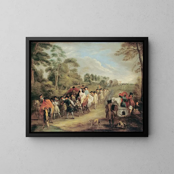 Sotilaat kävelemässä - Jean-Antoine Watteau — kehystetty taideteos seinällä