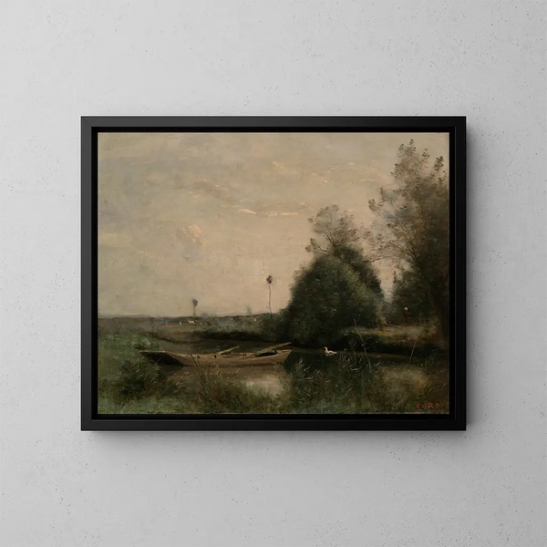 Un étang à Mortain - Jean-Baptiste-Camille Corot — kehystetty taideteos seinällä