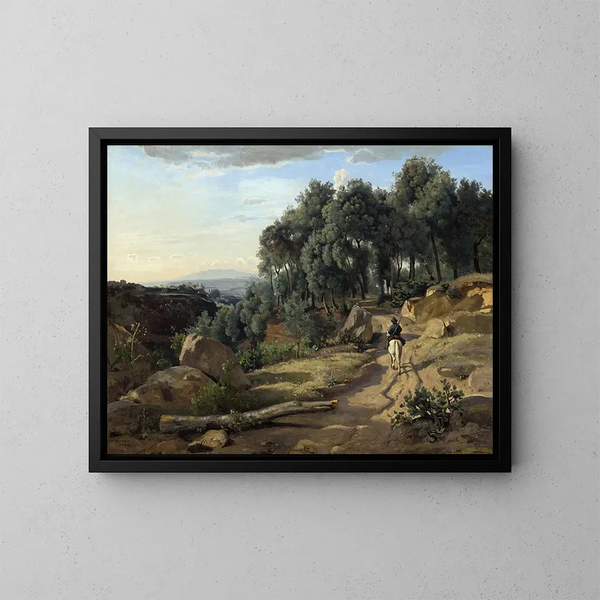 Maisema lähellä Volterraa - Jean-Baptiste-Camille Corot — kehystetty taideteos seinällä