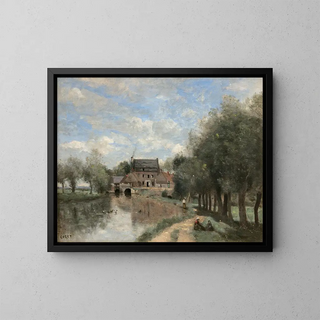 Arleux-du-Nord, le Moulin Drocourt sur la Sens - Jean-Baptiste-Camille Corot — kehystetty taideteos seinällä