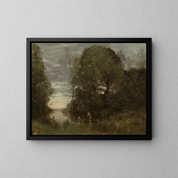 Baigneuses dans une crique boisée - Jean-Baptiste-Camille Corot — kehystetty taideteos seinällä