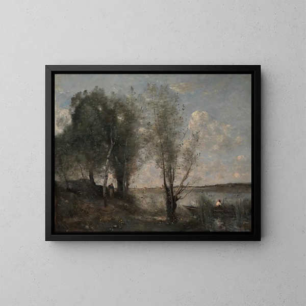 Le batelier parmi les roseaux - Jean-Baptiste-Camille Corot — kehystetty taideteos seinällä