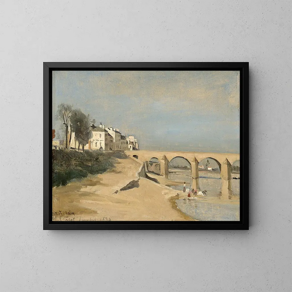 Silta Saône-joen yli Mâconissa - Jean-Baptiste-Camille Corot — kehystetty taideteos seinällä