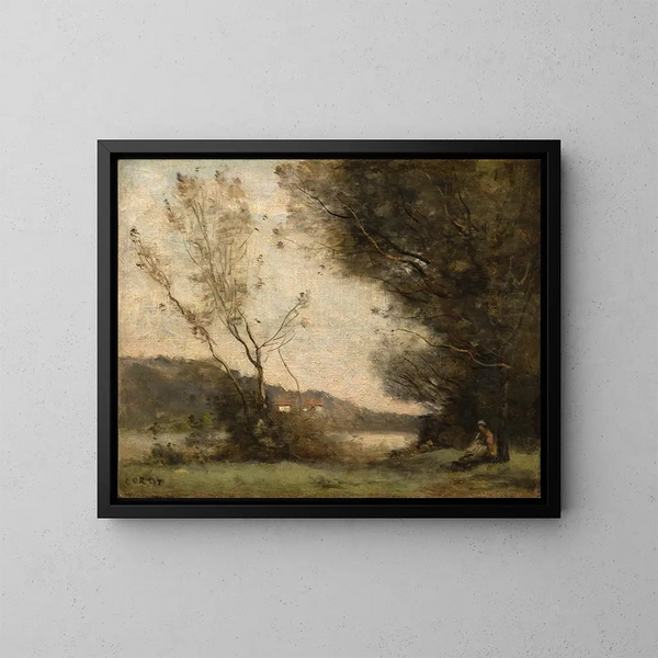 Au bord de la rivière - Jean-Baptiste-Camille Corot — kehystetty taideteos seinällä