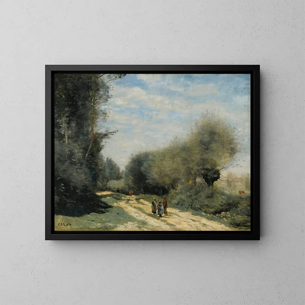 Rautatie maaseudulla Crcy-en-Brie - Jean-Baptiste-Camille Corot — kehystetty taideteos seinällä