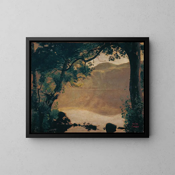 Nemi-järvi maalaus - Jean-Baptiste-Camille Corot — kehystetty taideteos seinällä