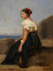 Naismaalaus istuu ja pitää mandoliinia - Jean-Baptiste-Camille Corot — näkymä teoksesta