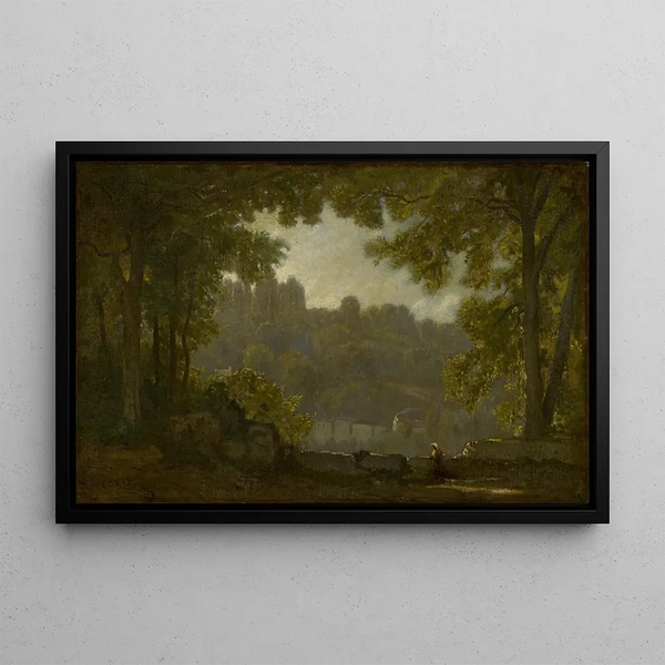 Maisemamaalaus metsänäkymä - Jean-Baptiste-Camille Corot — kehystetty taideteos seinällä