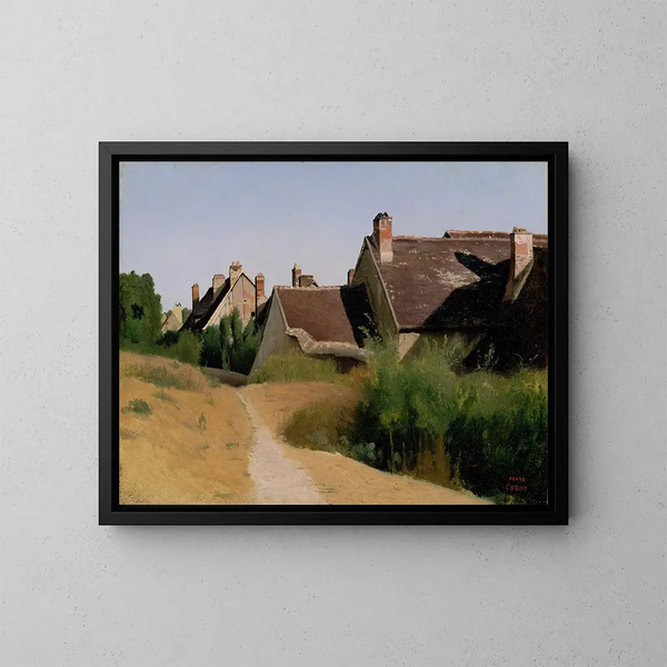 Maisons aux environs d'Orléans - Jean-Baptiste-Camille Corot — kehystetty taideteos seinällä