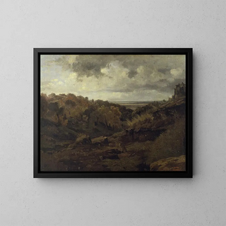 Italianainen maisema lähellä Marinoa syksyllä - Jean-Baptiste-Camille Corot — kehystetty taideteos seinällä