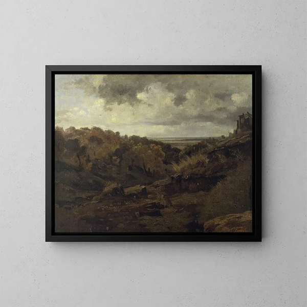 Italianainen maisema lähellä Marinoa syksyllä - Jean-Baptiste-Camille Corot — kehystetty taideteos seinällä