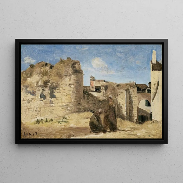 La Rochelle, pihan nurkka komendantikartanossa - Jean-Baptiste-Camille Corot — kehystetty taideteos seinällä