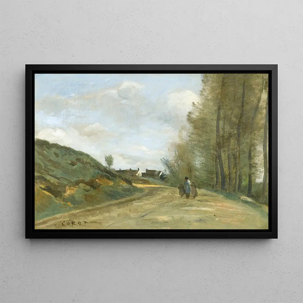 Gouvieux'n tie Chantillyn lähellä - Jean-Baptiste-Camille Corot — kehystetty taideteos seinällä