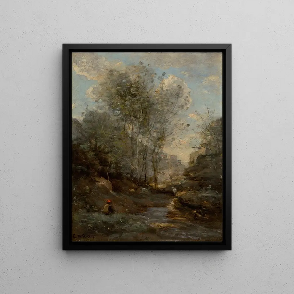 Le Vallon des Chèvres Muisto du Lac de Garde - Jean-Baptiste-Camille Corot — kehystetty taideteos seinällä