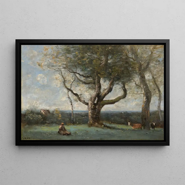 Suuri puu, Gournayn ympäristöstä - Jean-Baptiste-Camille Corot — kehystetty taideteos seinällä