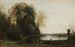 Jean-Baptiste-Camille Corotin kalastajasta veneessä rannalla — näkymä teoksesta