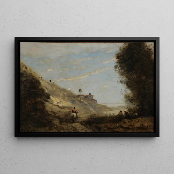 Jean-Baptiste-Camille Corotin "Le vallon au cavalier" — kehystetty taideteos seinällä