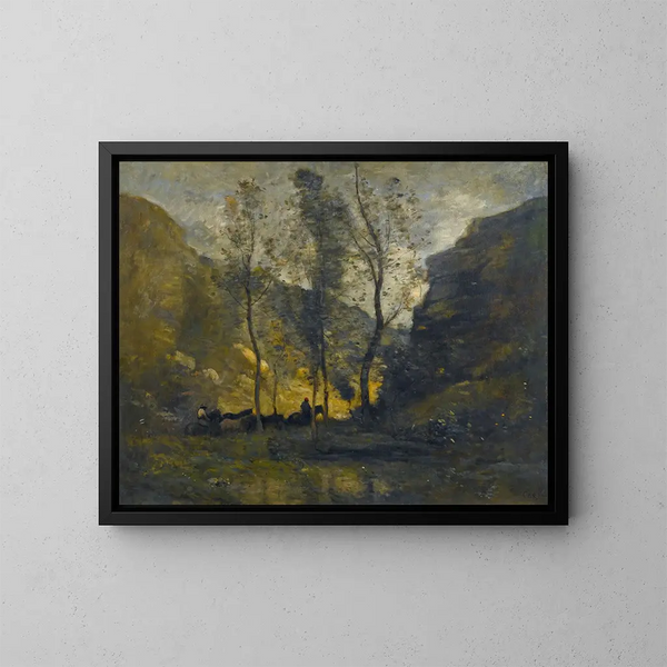 Les Contrebandiers - Jean-Baptiste-Camille Corot — kehystetty taideteos seinällä