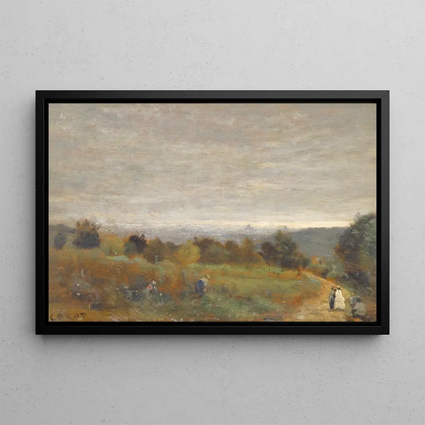 Les Hauteur de Sèvres, Pariisi taustalla - Jean-Baptiste-Camille Corot — kehystetty taideteos seinällä
