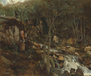 Un torrent avec une chèvre debout filant - Jean-Baptiste-Camille Corot — näkymä teoksesta