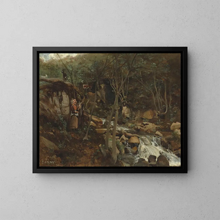 Un torrent avec une chèvre debout filant - Jean-Baptiste-Camille Corot — kehystetty taideteos seinällä