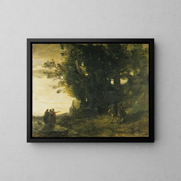 Macbethin maisemamaalaus - Jean-Baptiste-Camille Corot — kehystetty taideteos seinällä