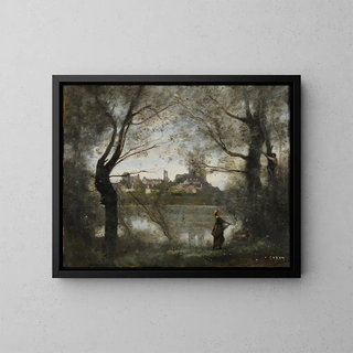 Mantses auringonlaskussa - Jean-Baptiste-Camille Corot — kehystetty taideteos seinällä