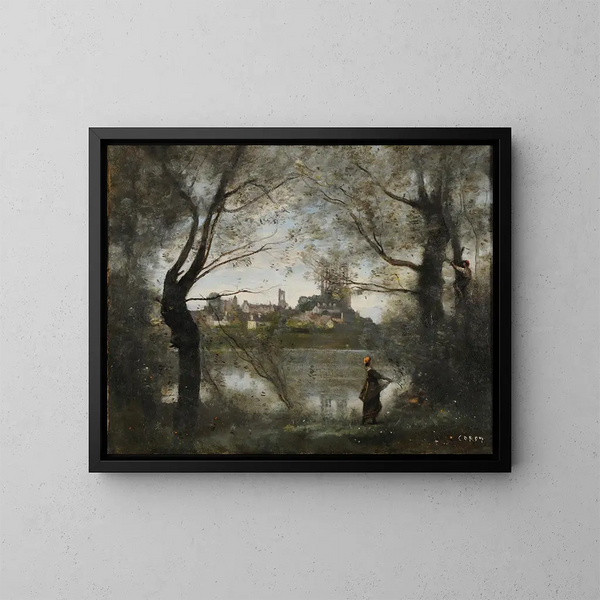 Mantses auringonlaskussa - Jean-Baptiste-Camille Corot — kehystetty taideteos seinällä