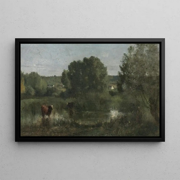 Marcoussis Maalaus La Mare aux Vaches - Jean-Baptiste-Camille Corot — kehystetty taideteos seinällä