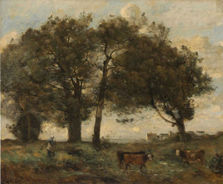 Marécages boisés avec trois vaches - Jean-Baptiste-Camille Corot — näkymä teoksesta