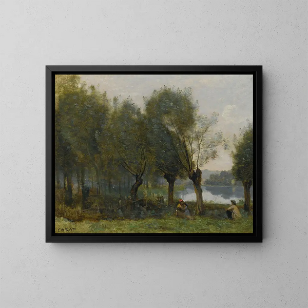 Montgeron-maalaus, Saulaie veden äärellä - Jean-Baptiste-Camille Corot — kehystetty taideteos seinällä