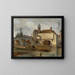 Moret-sur-Loingin maalaus, silta ja kirkko - Jean-Baptiste-Camille Corot — kehystetty taideteos seinällä