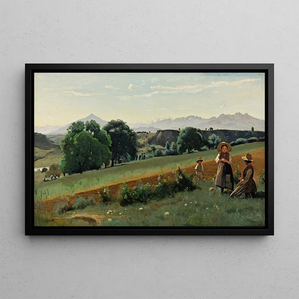 Mornexin maalaus, Haute-Savoie, taustalla Mont Blanc - Jean-Baptiste-Camille Corot — kehystetty taideteos seinällä
