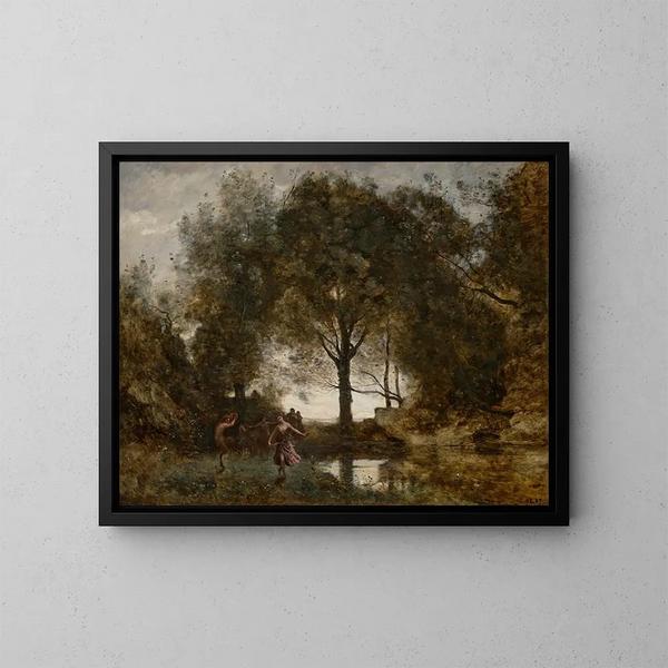 Nymphes et faunes - Jean-Baptiste-Camille Corot — kehystetty taideteos seinällä