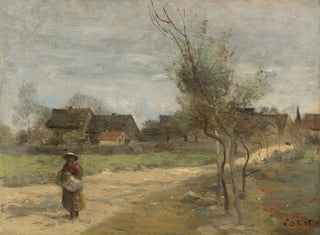 Maalaismaisema kylänäkymän tien varrella - Jean-Baptiste-Camille Corot — näkymä teoksesta