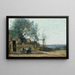 Maatalaiset pöydässä kabareen ovella - Jean-Baptiste-Camille Corot — kehystetty taideteos seinällä