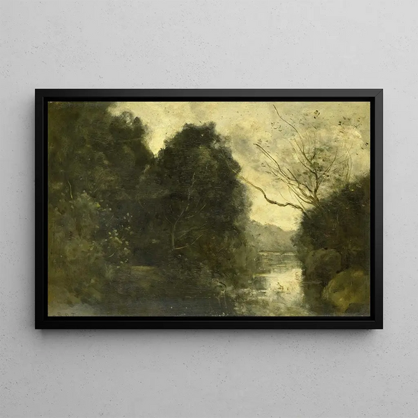 Mökki järvessä metsissä - Jean-Baptiste-Camille Corot — kehystetty taideteos seinällä