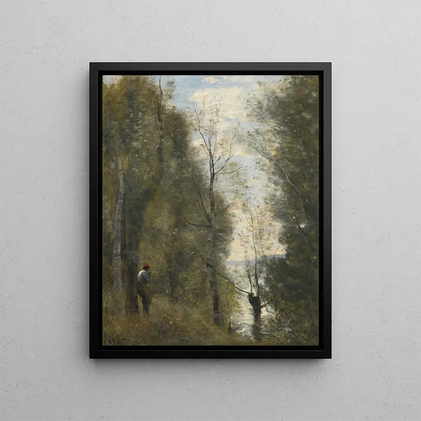 Prairies inondées vues à travers la feuillée - Jean-Baptiste-Camille Corot — kehystetty taideteos seinällä