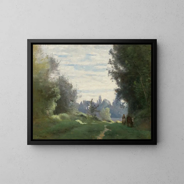 Aamunsäteet - Jean-Baptiste-Camille Corot — kehystetty taideteos seinällä