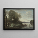 Rivière ja kaukainen torni - Jean-Baptiste-Camille Corot — kehystetty taideteos seinällä